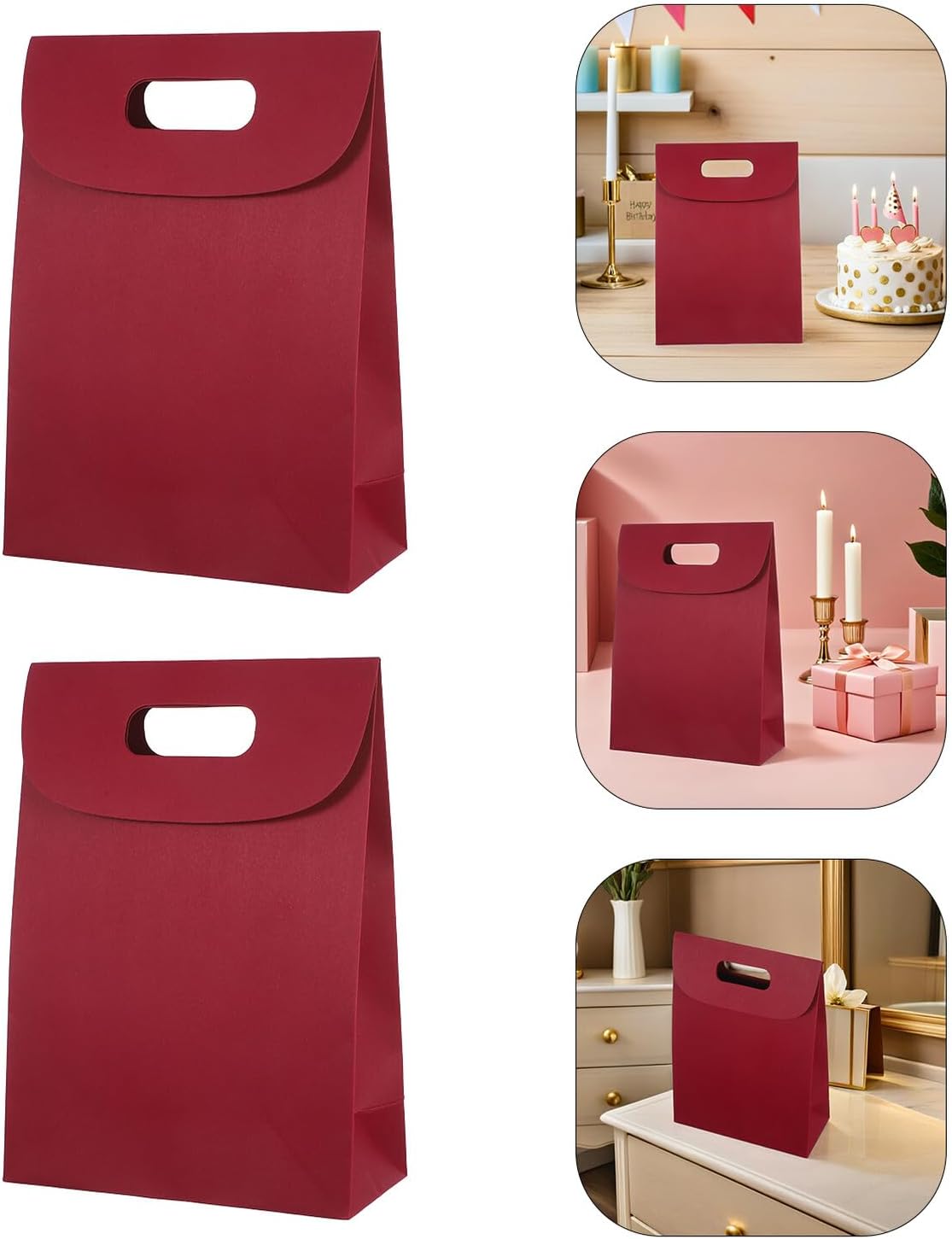 10pcs Kraft Paper Bags with Handles 20x9x28cm Red Brown Reusable Party Favor Bags for Shower Wedding Treats and Candy PackagingNO.3403