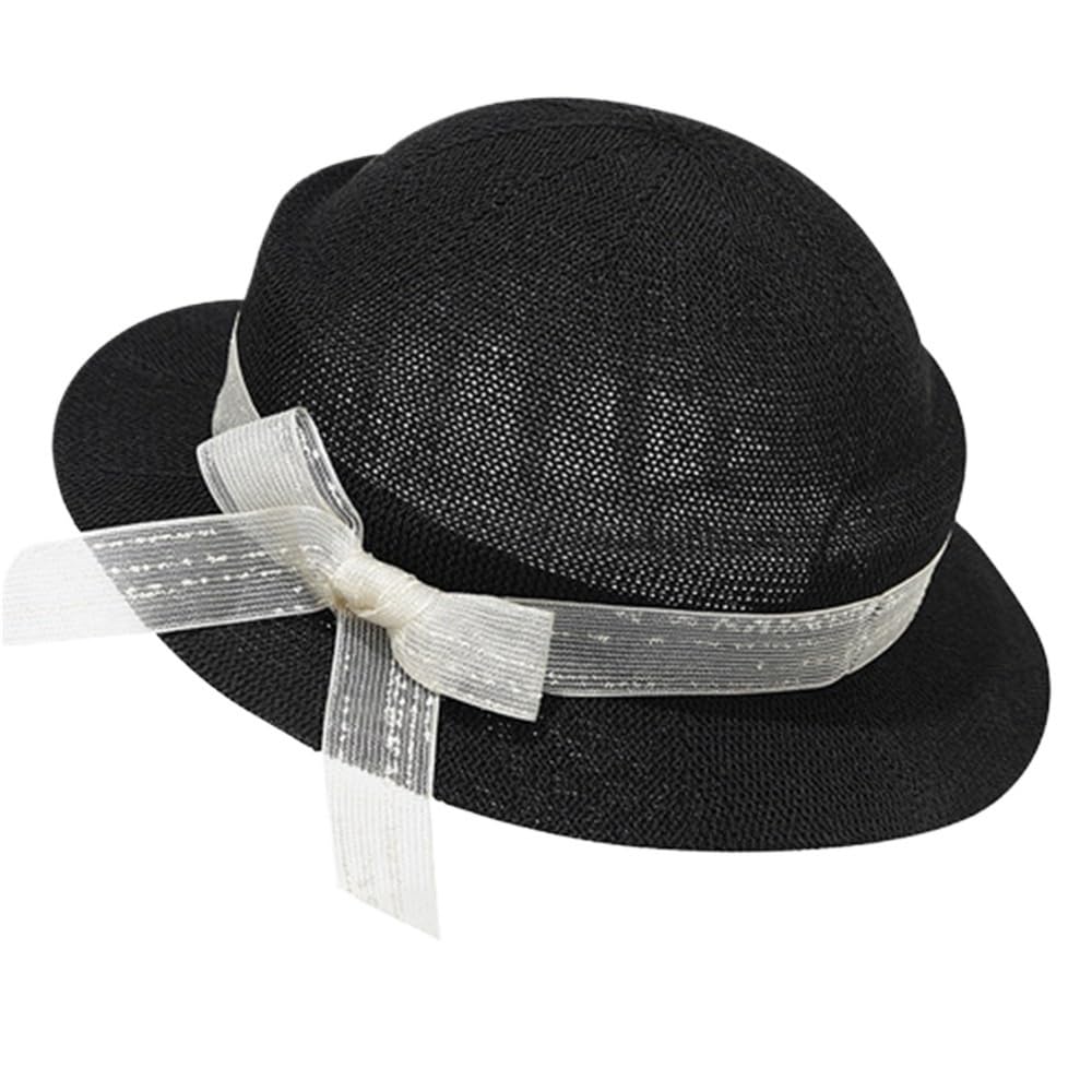 Chapeau cloche respirant pour femme bob vintage noir orné d'un nœud de bal