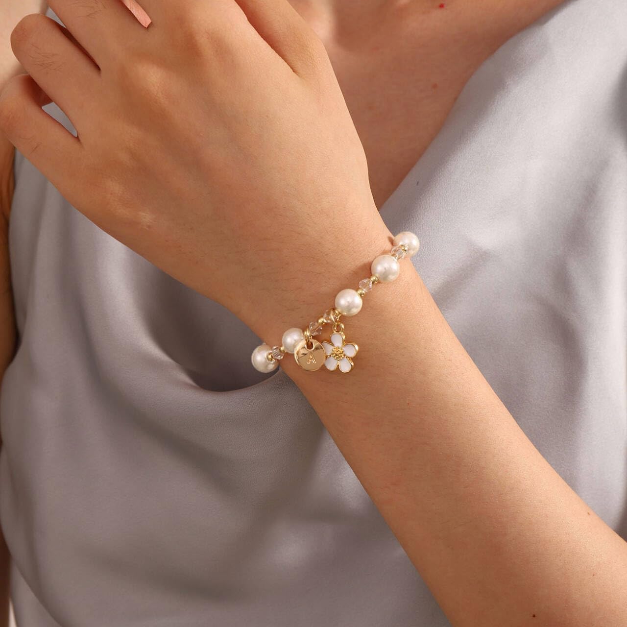 enasal Personalized Flower Girl Proposal Gifts, Will You Be My Flower Girl ? Initial A-Z Cute Shell Pearl Bracelet for Girls