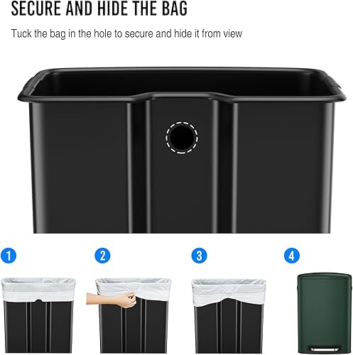 Miniatura 3 de Cubo de basura grande con pedal de 13 galones con tapa silenciosa de cierre suave, cuerpo grueso de acero inoxidable para basura de cocina, papelera