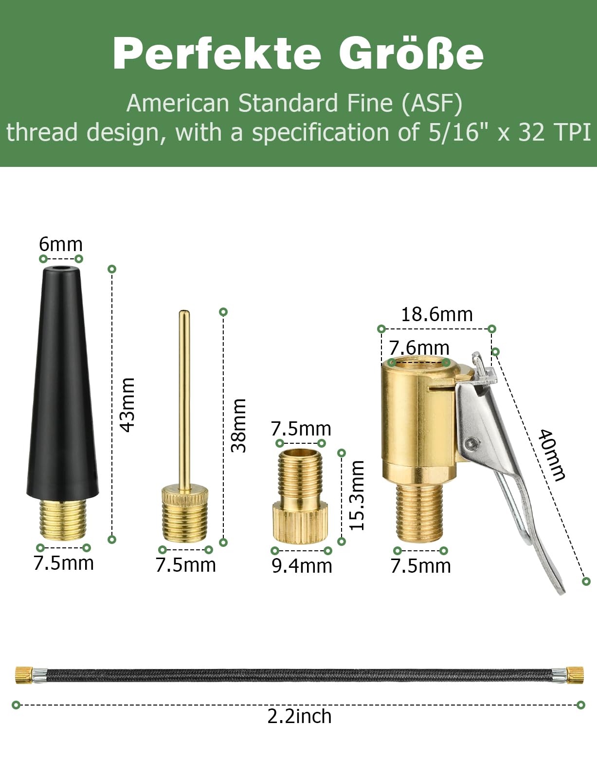 Mellbree Zestaw adapterów do wentyli kompatybilny z Bosch EasyPump, zawiera 1 przedłużenie zaworu, 2 adaptery do wentyli samochodowych, 3 różne nasadki zaworowe, odpowiednie do opon samochodowych