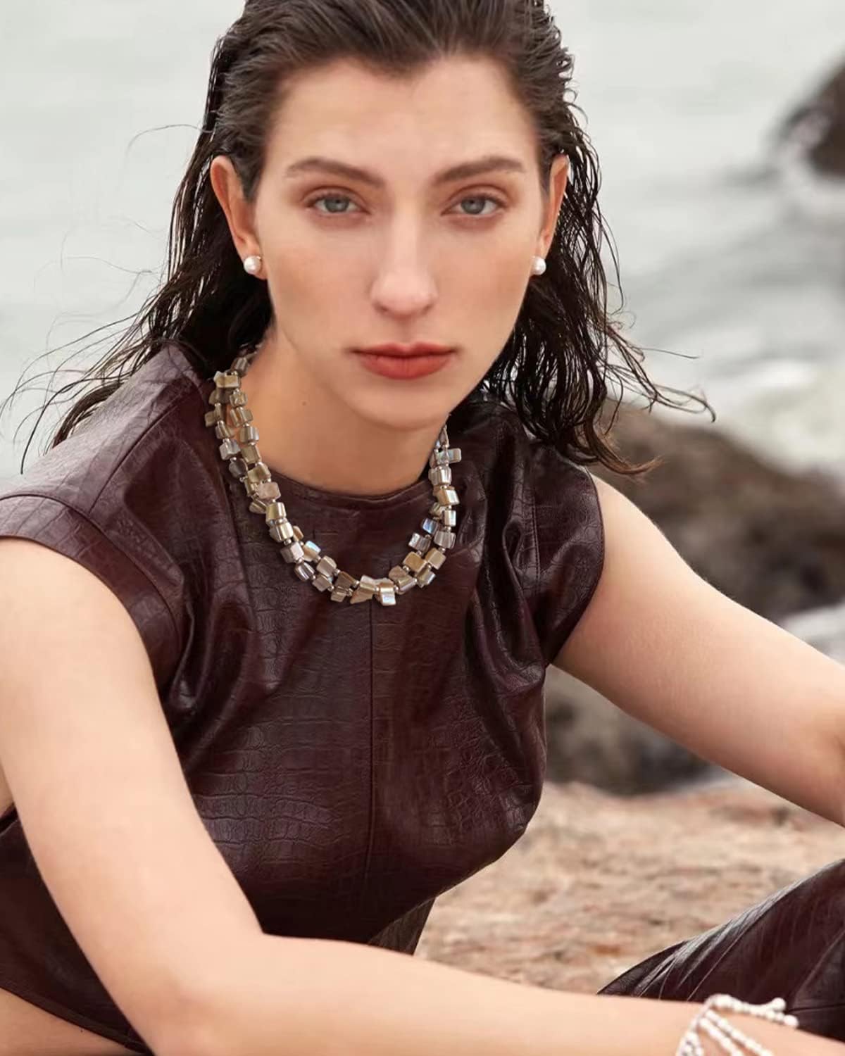 BULINLIN Boho Layered Shell Beaded Necklaces Handmade Colored Bead Choker Necklace Holiday Style Costume Jewelry for Women - Image 3