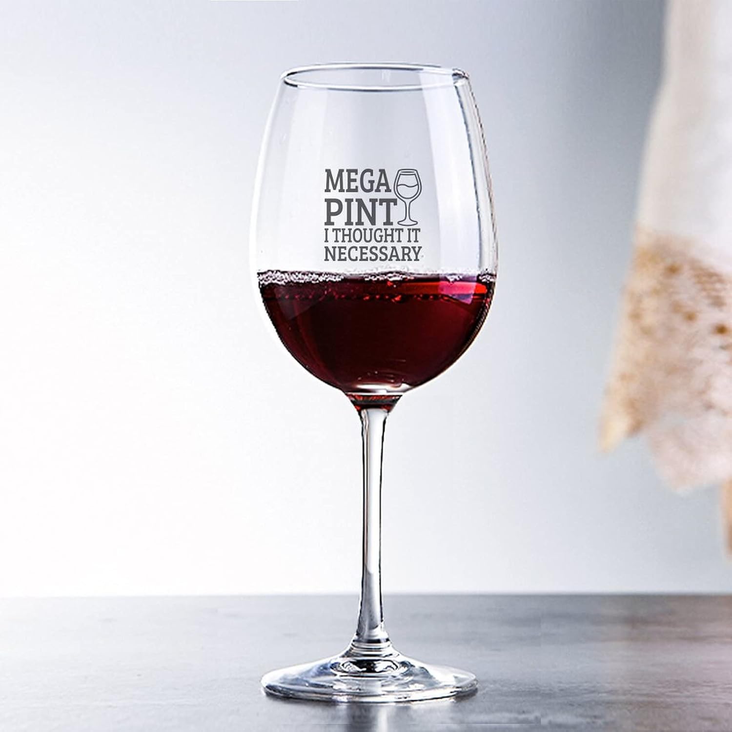 Funlucy Wine Glass Goblet Mega Pint Of Wine I Thought It Necessary Engraved Crystal Red Wine Glasses For Wine Tasting, Wedding Elegant Party Drinking Glassware, 11 OZ