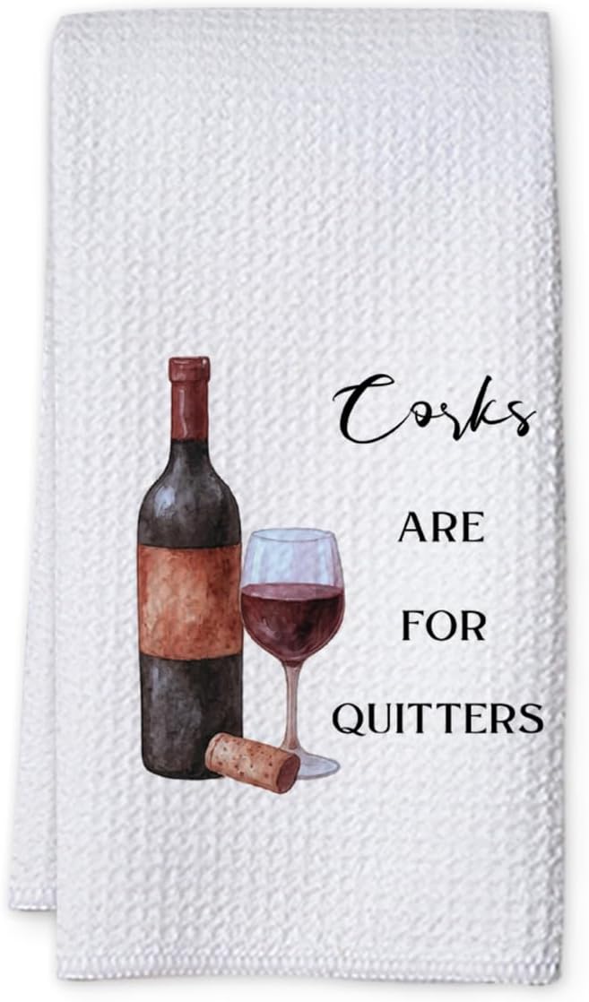 KIDEAR Funny Wine Kitchen Towels for Lovers,1PC Novelty Dish Towel with Humorous Sayings,Cute Housewarming Hostess Gifts for Women,New Home Apartment Gifts, Wine Themed Accessories (Waffle Weave) E02