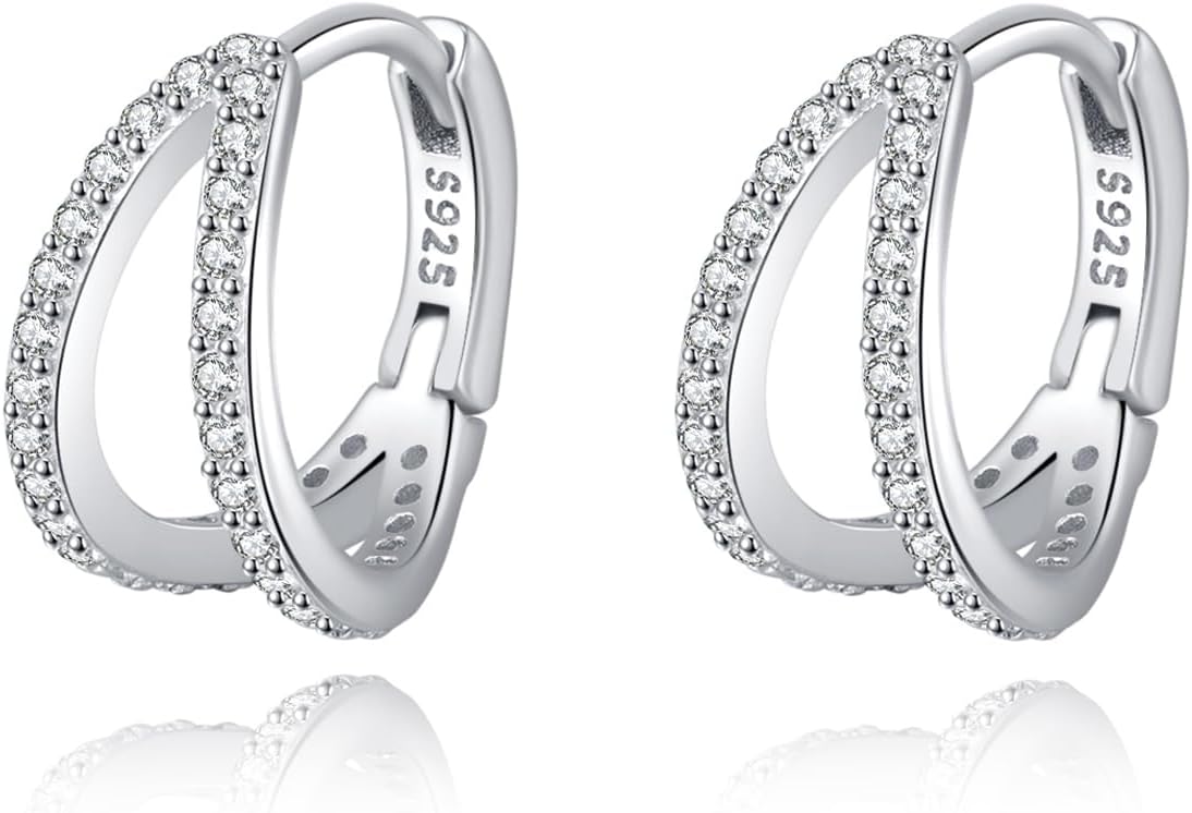 SLUYNZ Solid 925 Sterling Silver Chunky Hoop Earrings for Women Teens Shiny CZ Hoop Earrings Huggie Studs