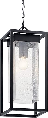 Miniatura 4 de Kichler Lighting Mercer - Colgante de 24 pulgadas, 1 luz para exteriores con cristal transparente sembrado en acabado negro