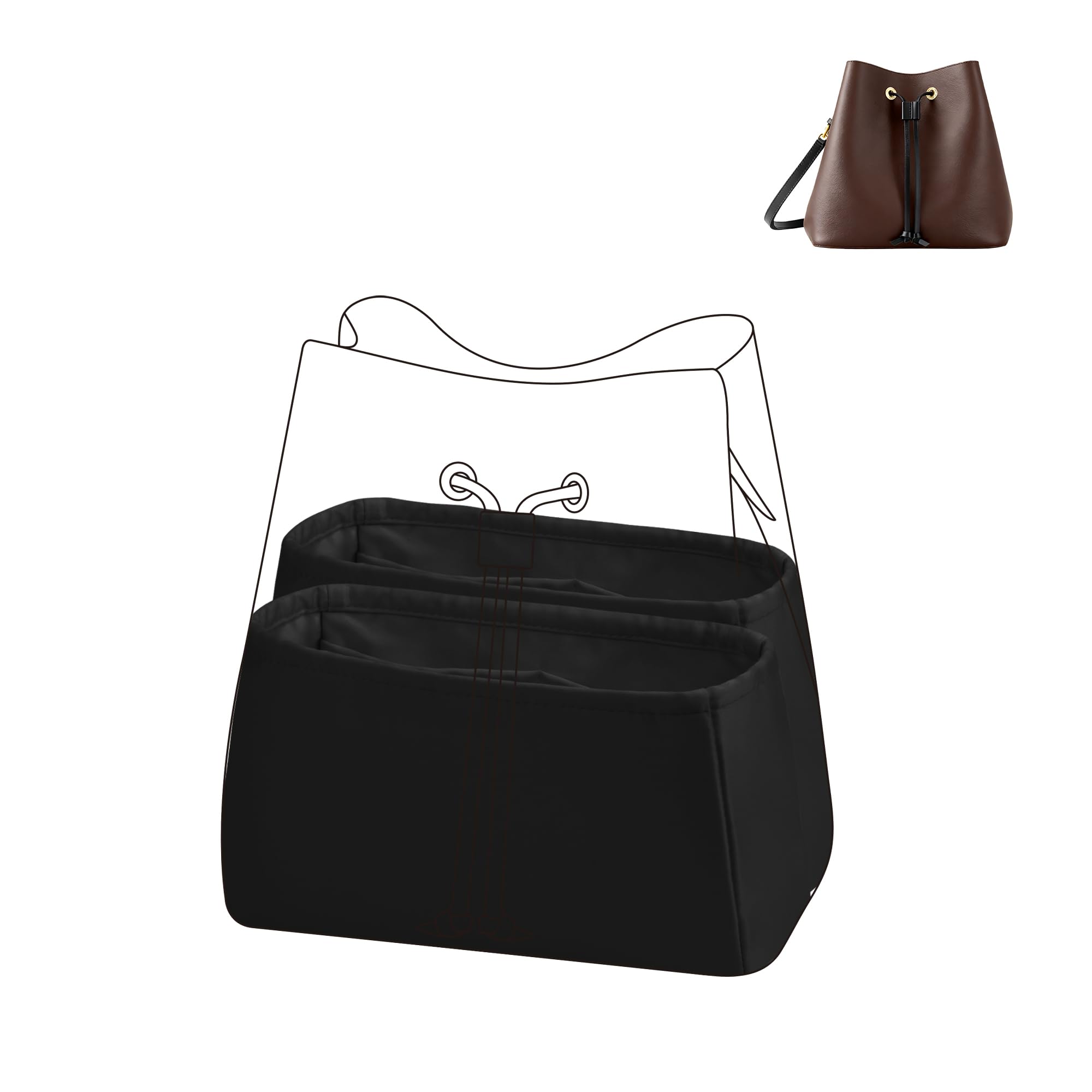 DGAZ Organizador Bolsos de Seda, 2 Piezas Organizador Bolsa Interior Ligera para Neonoe BB con Compartimento, inserto de bolsa para bolso (Noir, Neonoe BB)