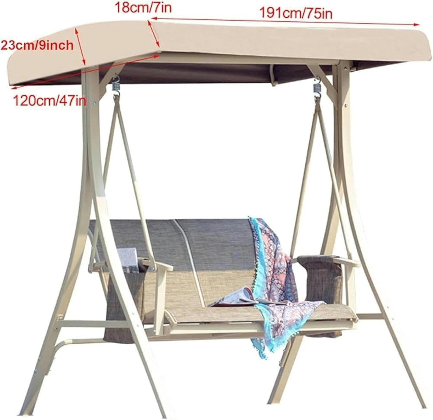 Outdoor Swing Canopy Replacement Cover 3 Seater 191x120x18cm Universal Patio Swing Cover,Waterproof Replacement Canopy Top Cover for Garden Swing Chair Patio Hammock.