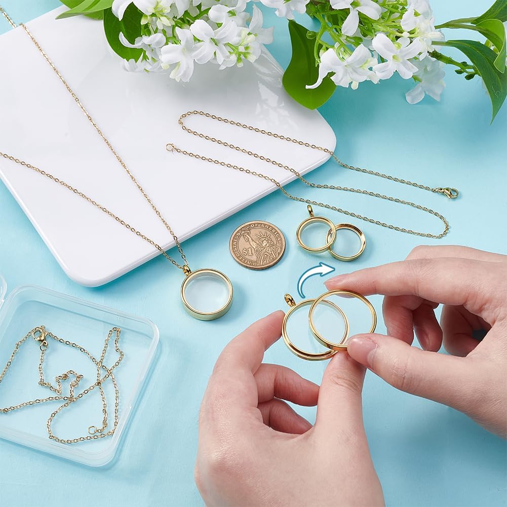UNICRAFTALE 3 Sets Real 18K Gold Plated Memory Locket Charm Stainless Steel Flat Round DIY Picture Photo Necklace Making Kit Crystal Locket Pendants Glass Floating Charm for Jewelry Making - Image 4