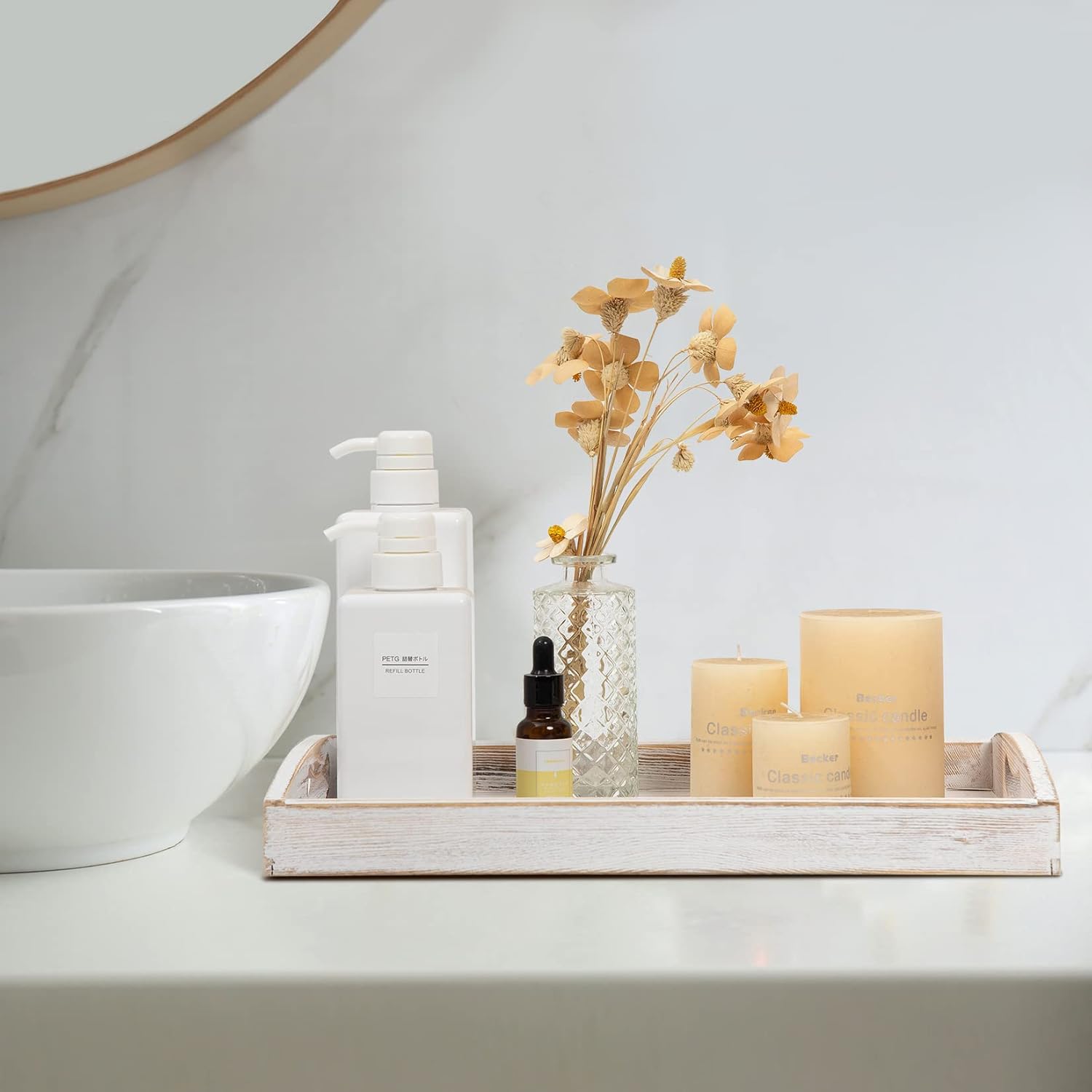 Country Rustic Wood Nesting Dinning Breakfast Serving Trays with Wood Handles, Set of 3,Can Put Food, Fruit, Plates