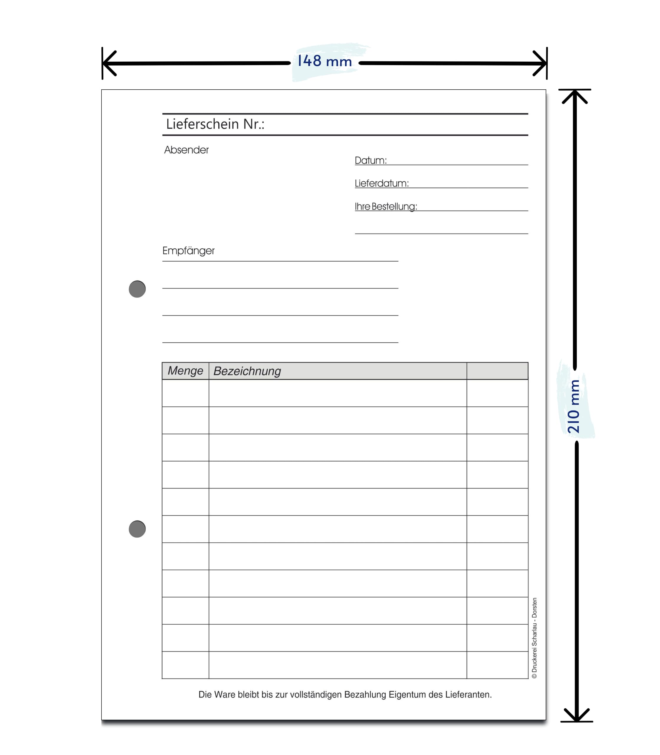 4x Lieferscheinblock DIN A5 2-fach selbstdurchschreibend 2x50 Blatt | Lieferscheinbuch A5 2-fach selbstdurchschreibend, 2x50 Blatt weiß/grün, gelocht