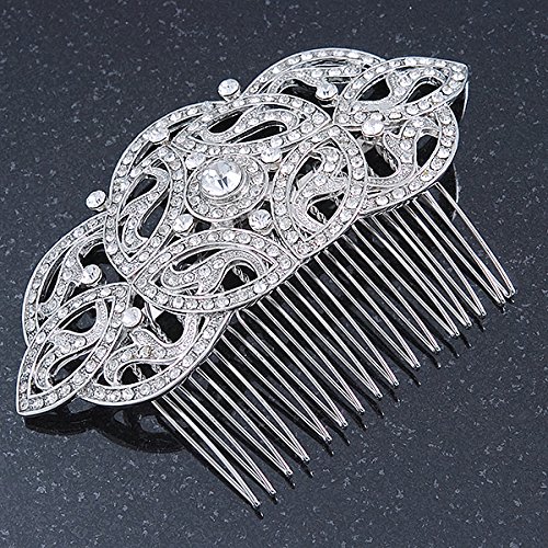 Avalaya Bridal/Wedding/Prom/Party Art Deco Style Rhodium Plated Austrian Crystal Hair Comb - 95Mm W #TOP4