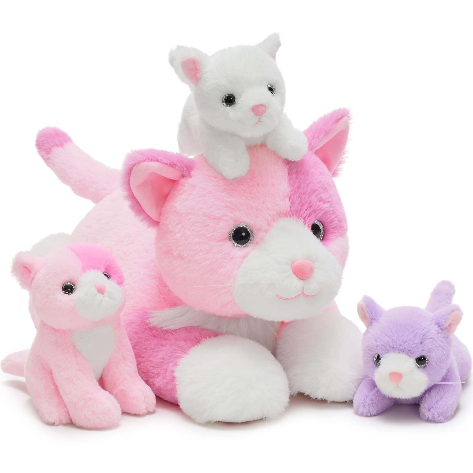 MorisMos Big Cat Teddy Soft Toy, 35cm Mom with 3 Cuddly Kittens inside, Large Fluffly Plush Cat, Realistic Kawaii Kitty Stuffed Animal Gift for Kids Birthday Christmas โ image 1