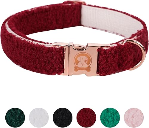 Miniatura 5 de MR. CHUBBYFACE - Collar de forro polar rosa para perro, collar de forro polar navideño para mascotas con hebilla de metal, collares ajustables y