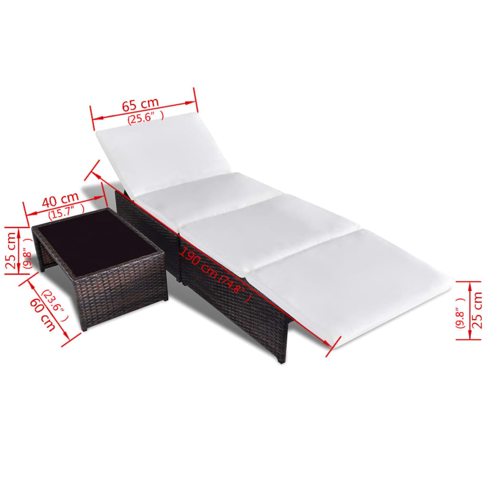 Fasba Silla de Jardín Reclinable con Mesa, Conjunto de Tumbonas de Ratan PE Impermeable, Ajustable y Cómoda, 2 Sillas + Mesa Centro + Cojines Modelo FCLRZJ-43068ES