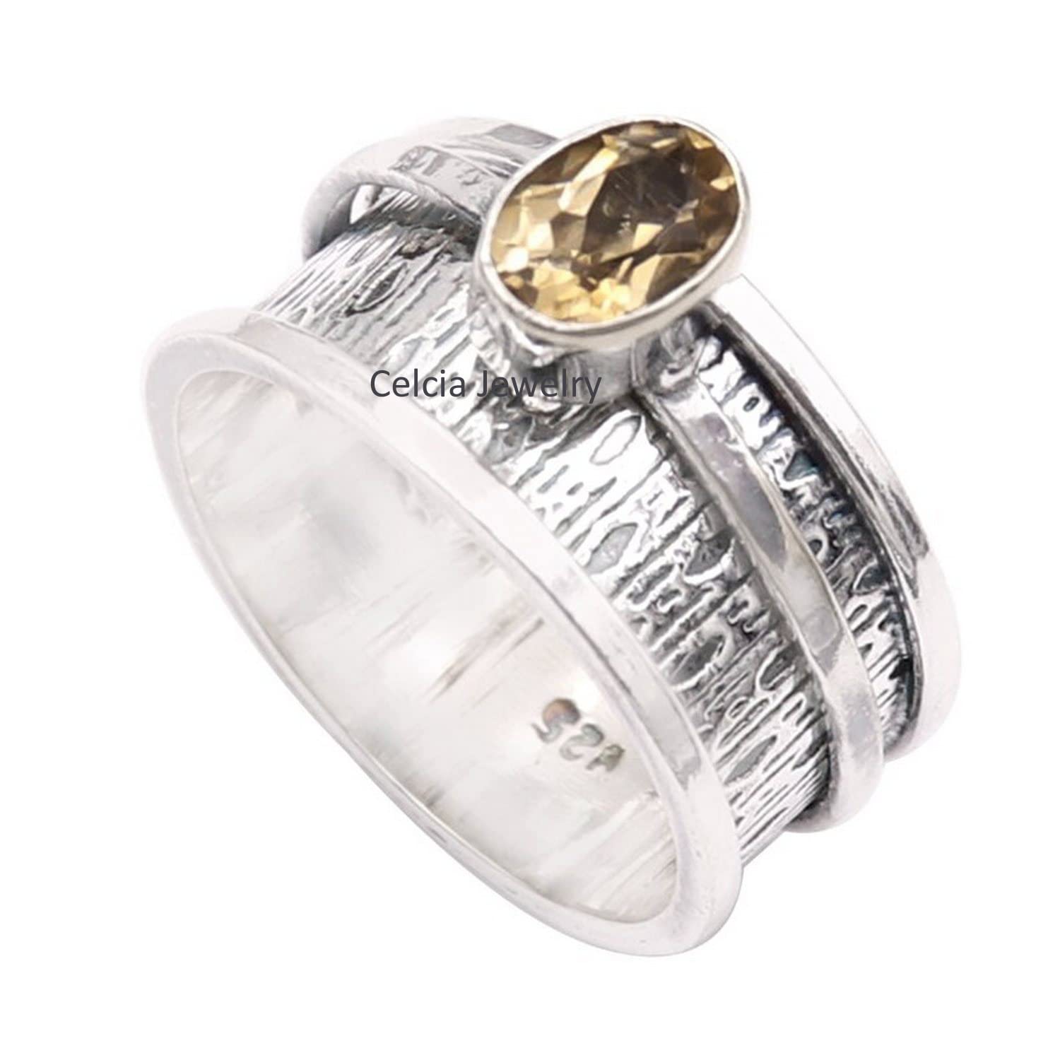 Anillo giratorio de citrino amarillo para aniversario, regalo de meditación, regalo para el día de la madre (talla 7 de EE. UU.)