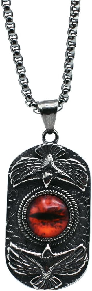Square Vintage Hip Hop Rock Double Eagles Devil's Eye Titanium Steel Pendant Necklace