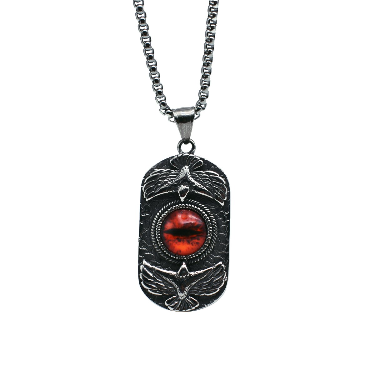 Square Vintage Hip Hop Rock Double Eagles Devil's Eye Titanium Steel Pendant Necklace