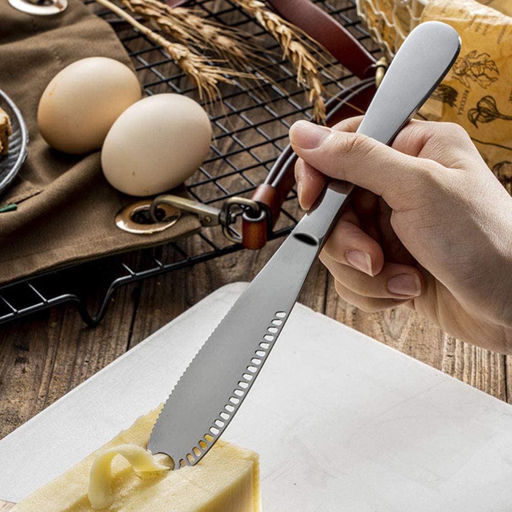 Cuchillos de Mantequilla,2 PCS Cuchillo Esparcidor de Mantequilla Profesional Aplicador de Mantequilla con Borde Dentado Acero Inoxidable para Pan Queso Mantequilla