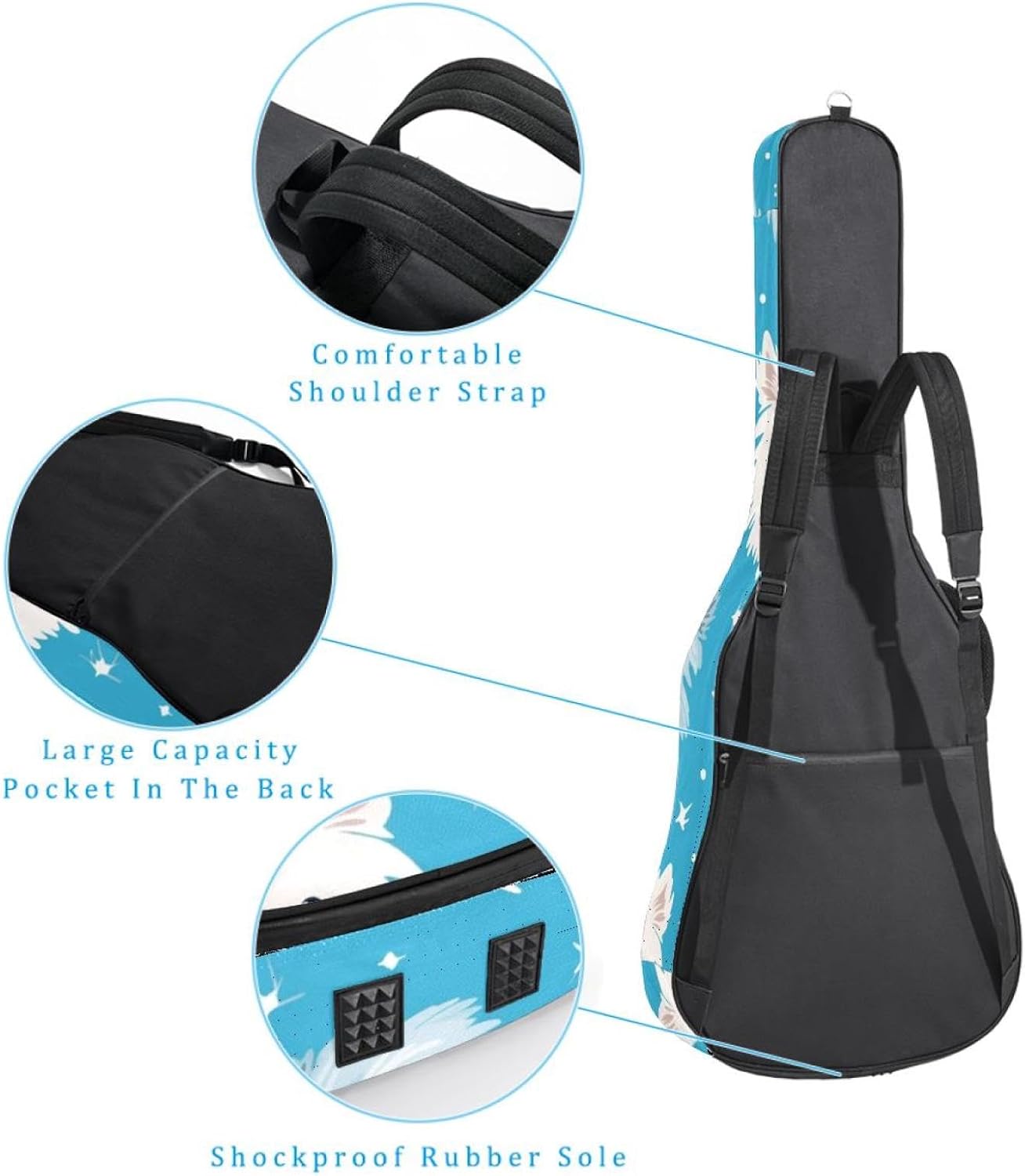 40 41 42 Inch Guitar Bags, Waterproof Padded Acoustic Guitar Case Backpack with Adjustable Shoulder Strap & Pockets, Cute Cartoon Dogs