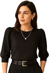 Blusa Social Feminina Manga 3/4 Bufante Camisa Elegante