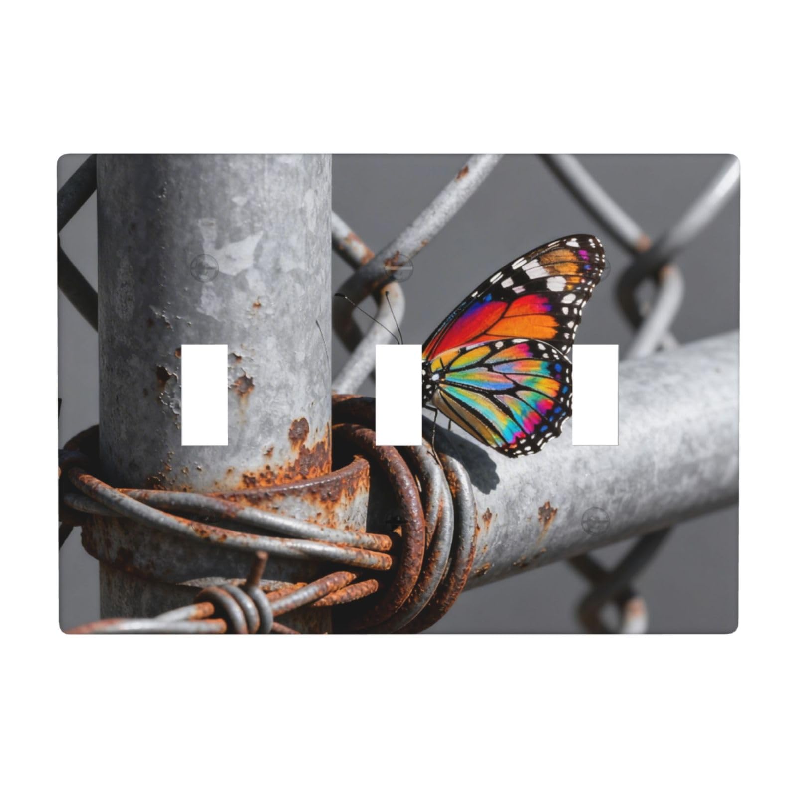Barbed Wire Butterfly 3 Gang Switch Plate Cover-Unbreakable Polycarbonate Wall Plate, Heat Resistant Toggle Switch Decor for Home