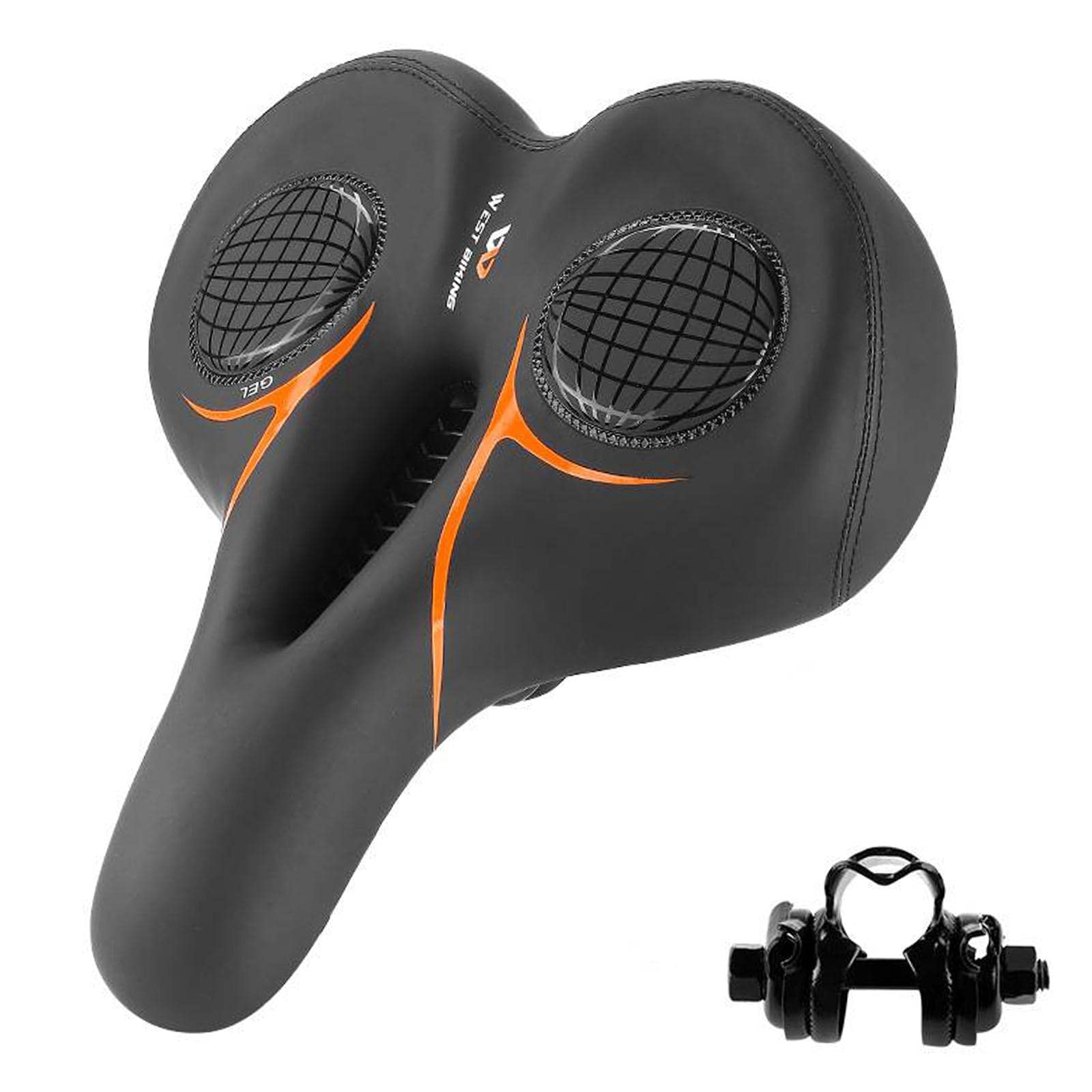 Amagogo Hollow Mountain Bike Seat Long Distance Riding Non Slip Replacement Comfort Shock Absorber Saddle for Road Bikes, Orange