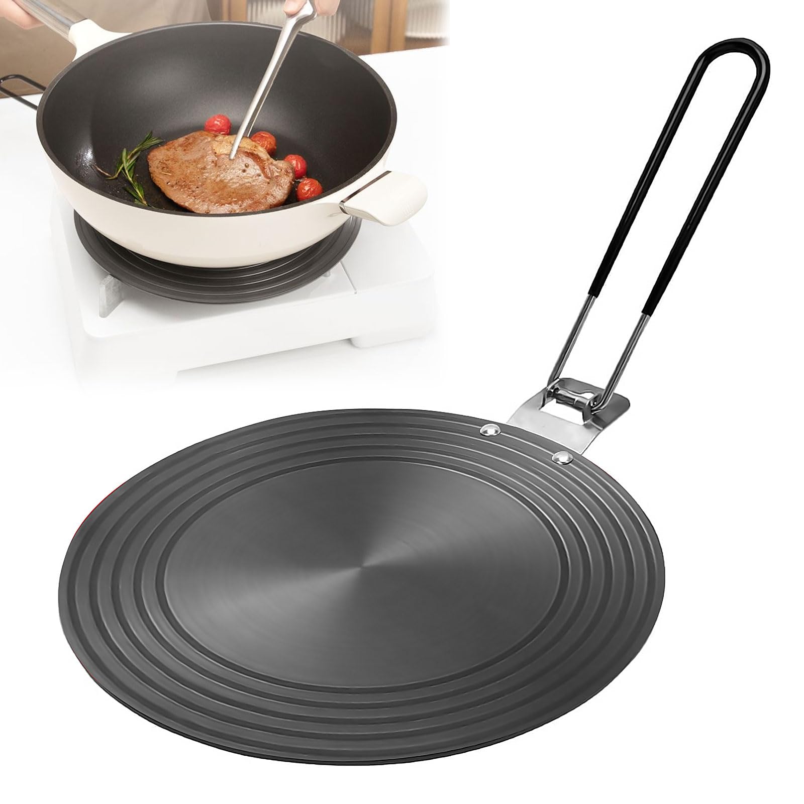 Placa adaptadora de inducción, adaptador de placa de inducción, adaptador de inducción de 20 cm, placa adaptadora para cocina de inducción con asa, para uso de cafeteras y utensilios de cocina