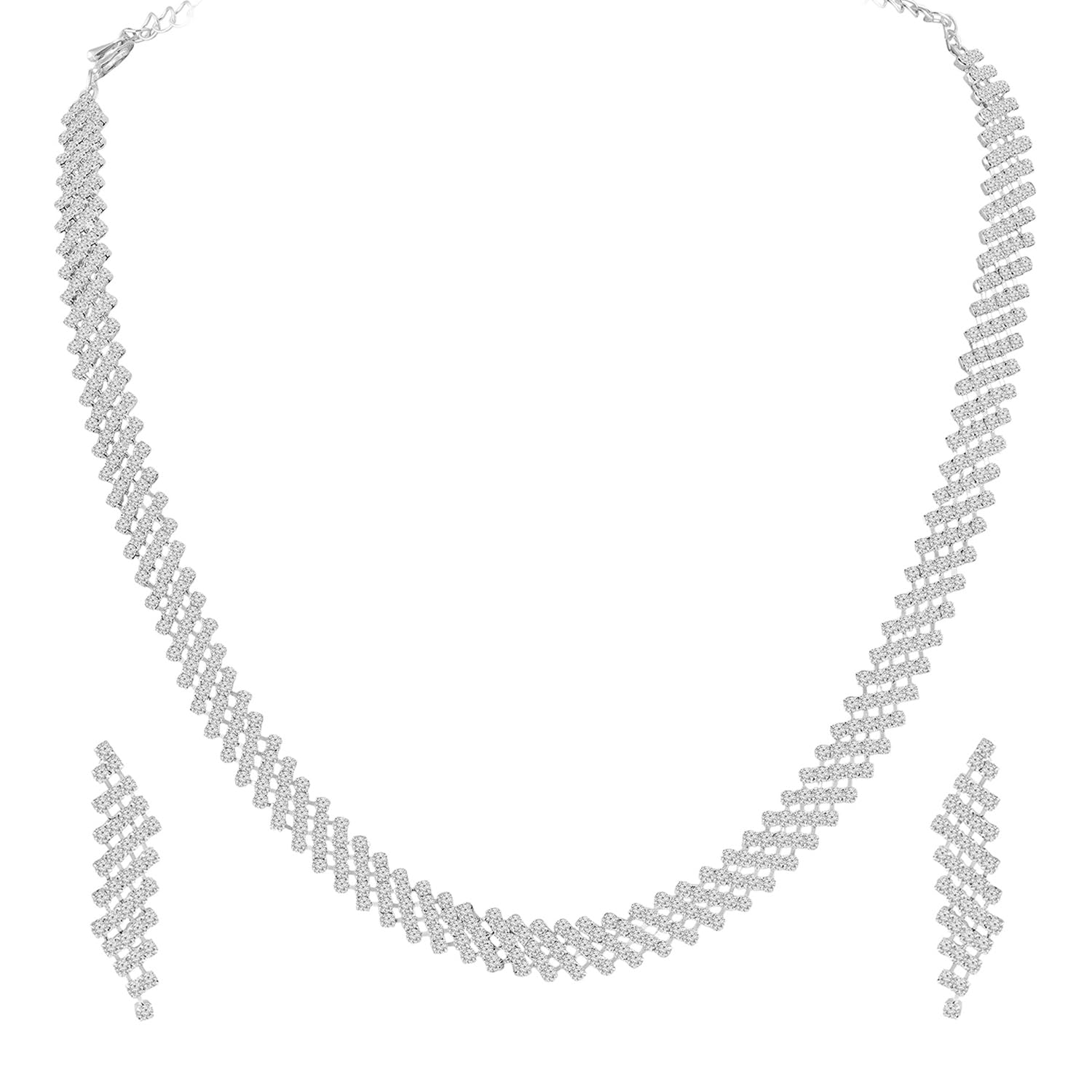 peora White Western Necklace Earrings Set for Women & Girls | Silver Plated | Cubic Zirconia Studded | Festive Stylish Design Jewellery | Anniversary Birthday Gift for Her-picture-12