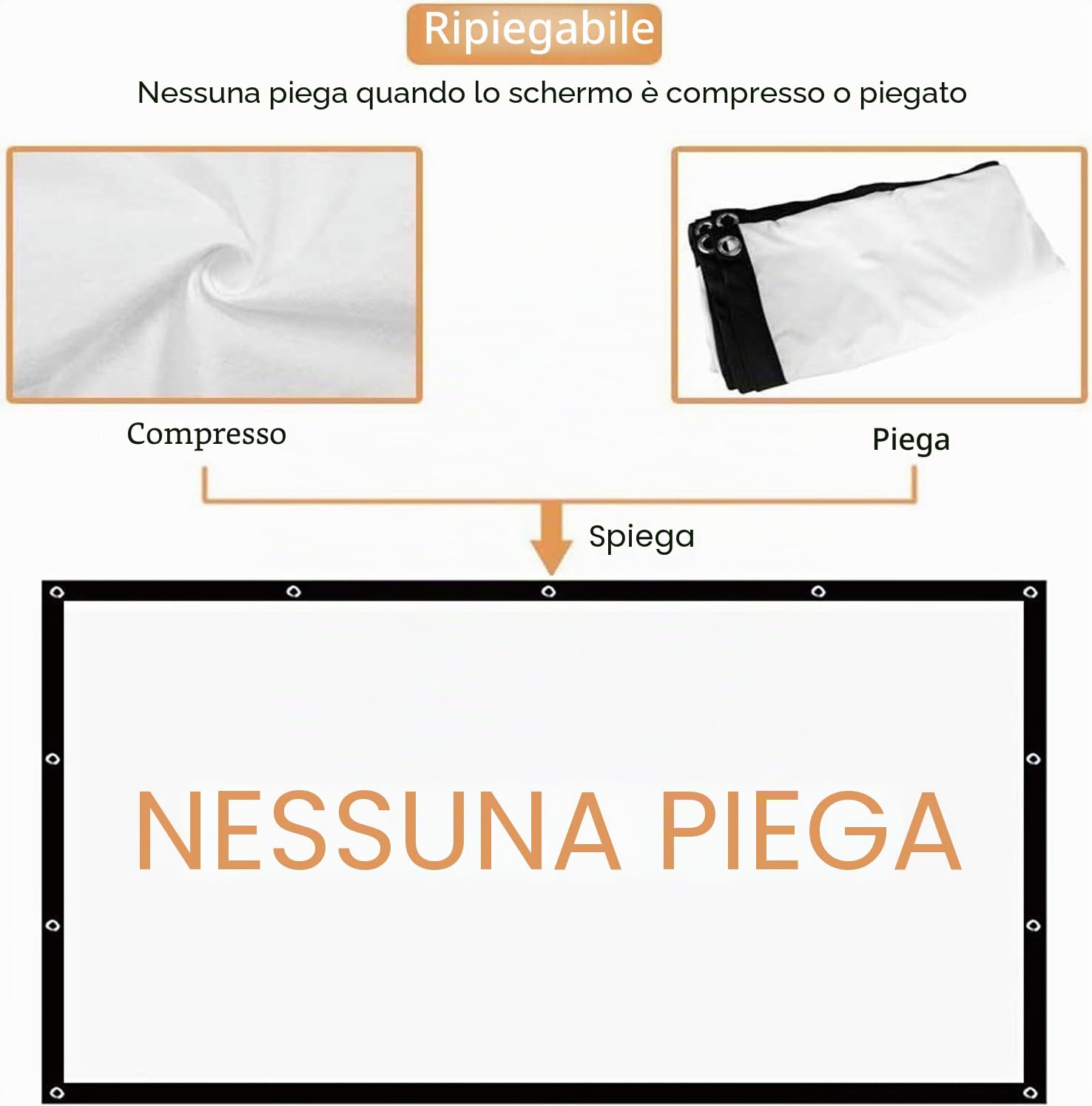 OWill Telo Proiettore 100 Pollici,16: 9 HD Pieghevole Schermo Proiettore,Anti Rughe Portatile Lavabile,Doppia Faccia Telo per Proiettore per l'interno del cinema dell'Home Theater Campeggio
