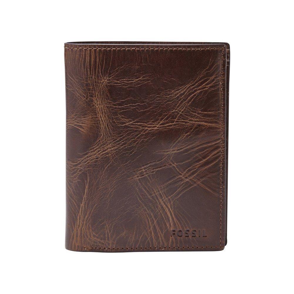 Fossil Portafoglio bifold verticale in pelle marrone Derrick da uomo