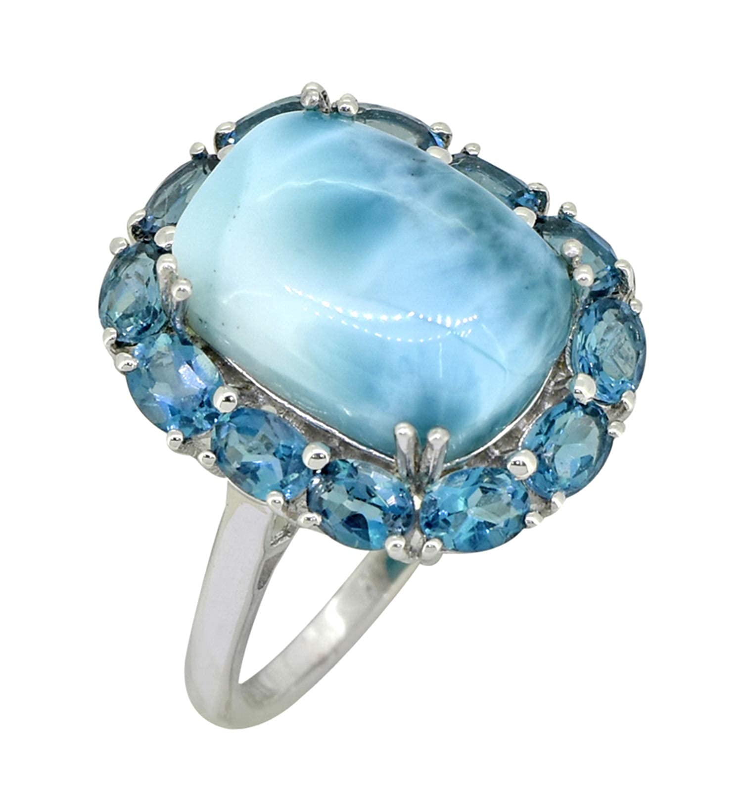 YoTreasure10.26 Cts. Larimar London Blue Topaz Solid 925 Sterling Silver Cluster Ring Statement Jewelry For Women or Girls