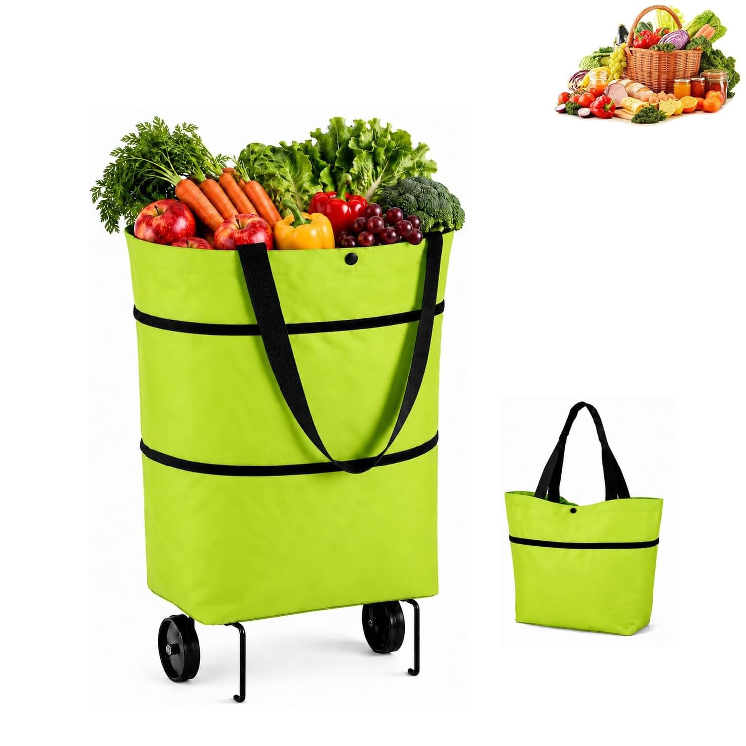 Photo 1 of Foldable Rolling Shopping Tote Bag with Wheels, Reusable Grocery Cart Bag