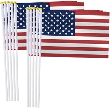 25 Pack USA Handheld Small Flag,Mini America Hand Held Miniature Stick Decor