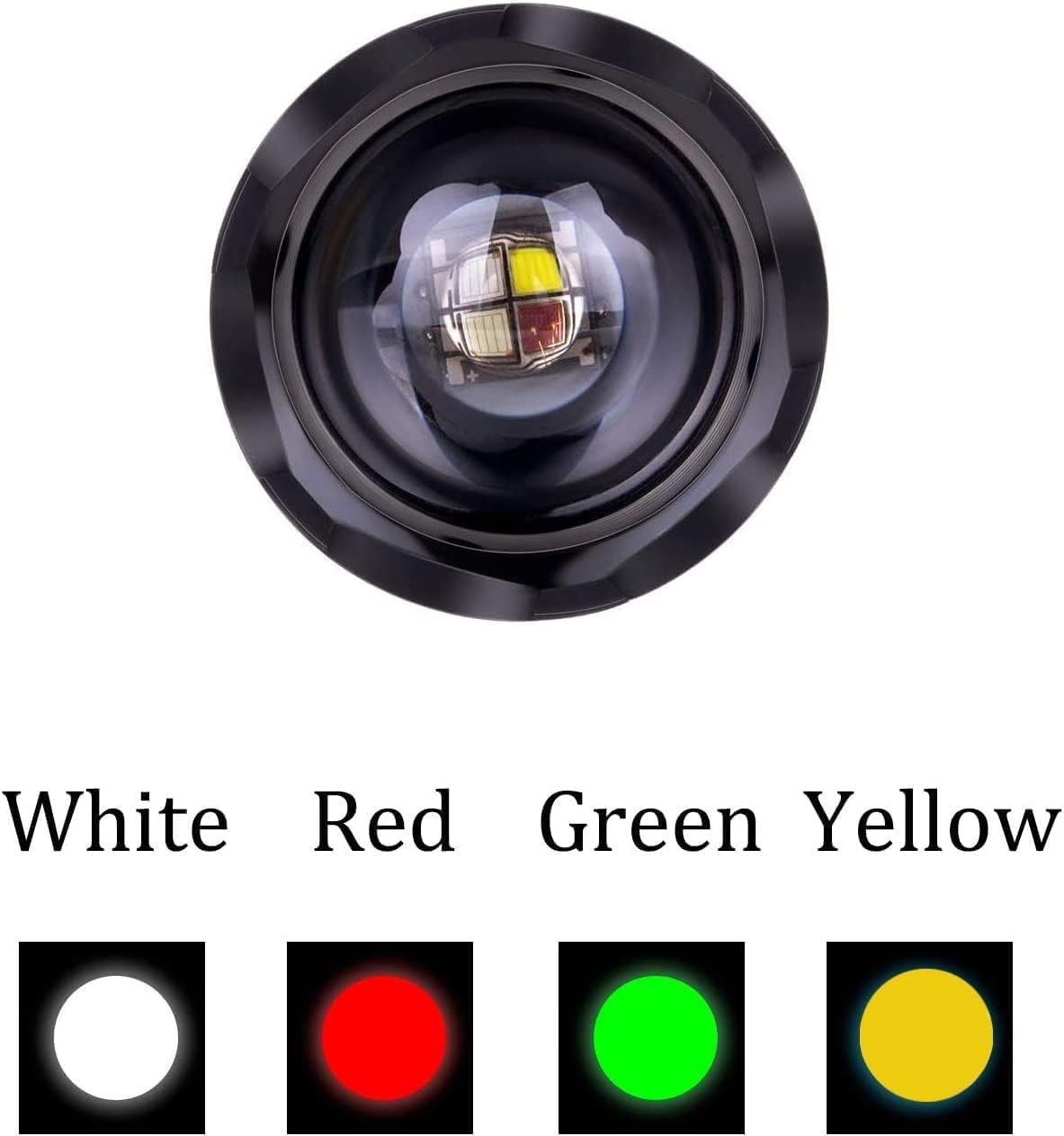 MODOAO 4 in 1 Multicolor Flashlight with Red Green White Blue Light, 4 Color Tactical Flashlight IPX8 Waterproof Magnetic Torches，9 Modes Hand Torches for Hunting, Hiking, Fishing (1 Pack)