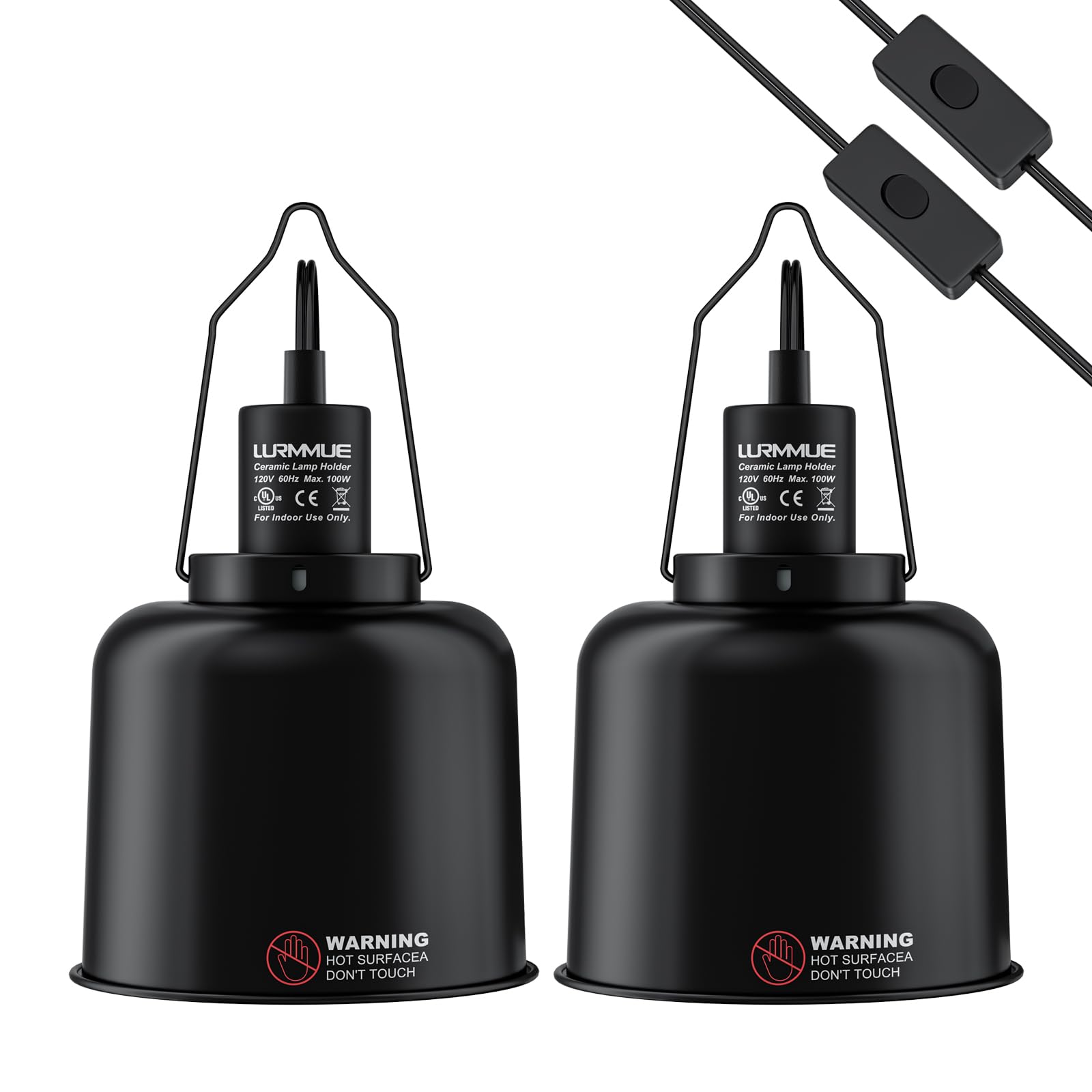 2 Pack 5.5" Deep Dome Reptile Heat Lamp Fixture with Clamp, ETL Certified Ceramic Socket for UVA/UVB Basking Bulbs & Heat Emitters, for Bearded Dragons, Turtles, Lizards, Snakes, Geckos, Terrariums