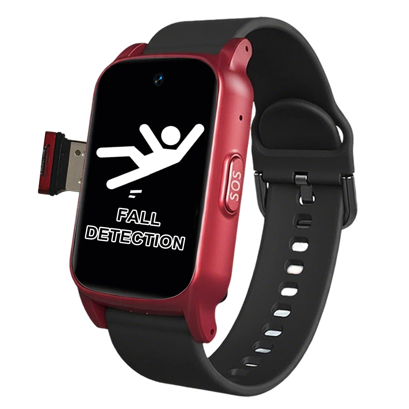 Montre Connectée Senior Montre 4G pour Seniors avec Détection De Chute Personne Âgée Bouton SOS Suivi Appel Bidirectionnel pour AlzheimerRed,1.25 * 0.57 * 2.22inch