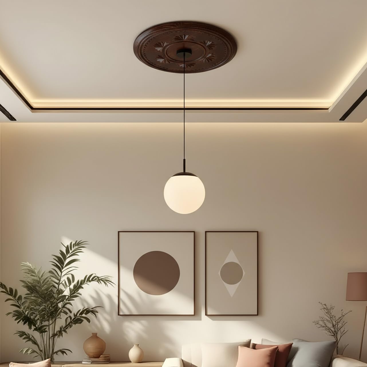 Handcrafted Solid Pine Ceiling Medallion – Rustic Wooden Chandelier & Pendant Light Cover, Decorative Architectural Ceiling Accent for Farmhouse Interiors (Brown 39.C.06)
