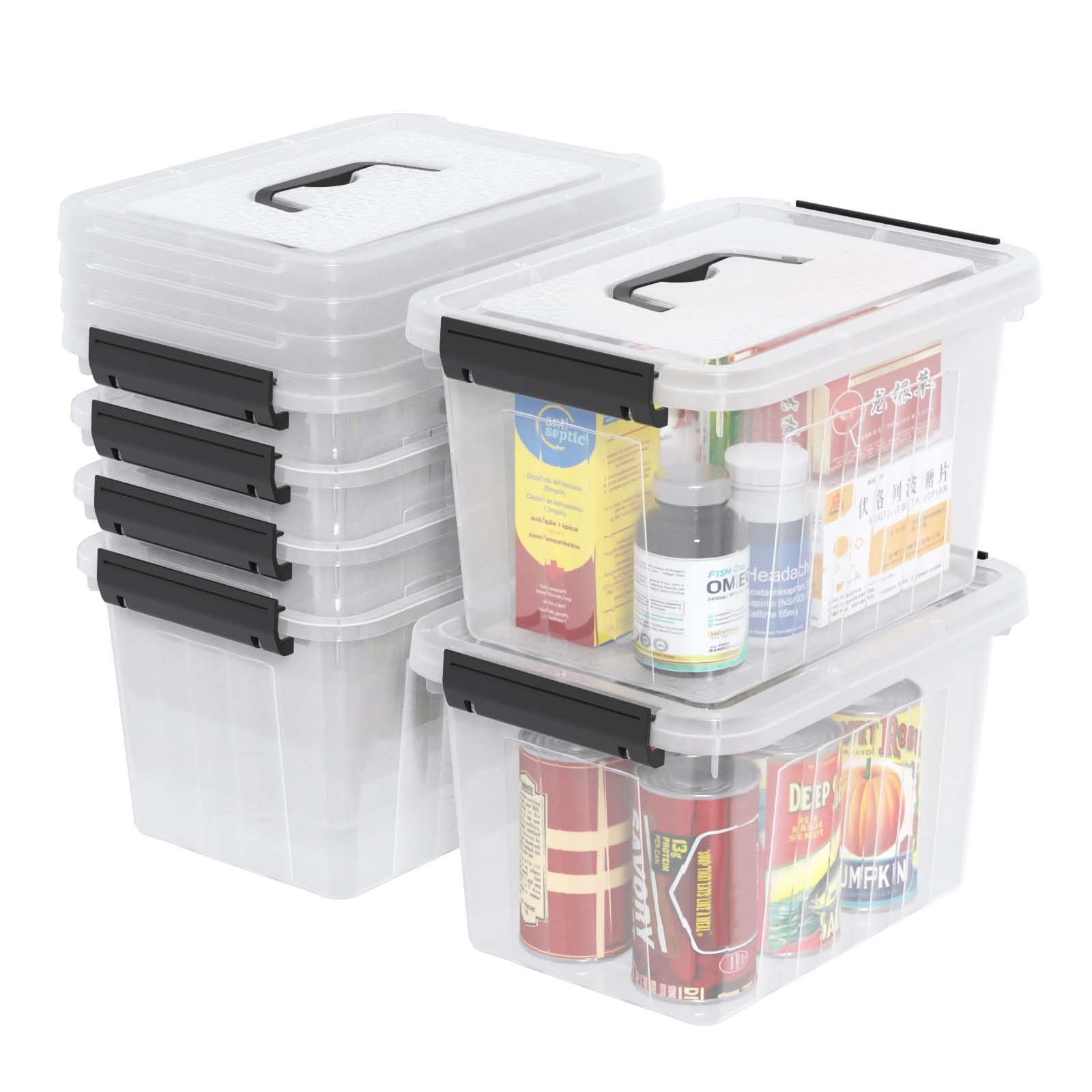 Ysmiltion 6 Litres Clear Plastic Storage Boxes with Lids & Handle, 6 Packs
