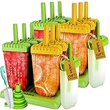 Popsicle Molds Double Set - BPA Free - 12 Ice Pop Makers + 2 Extra Molds + 2 Silicone Funnels + 2 Cleaning Brushes + Recipes E-book - by Lebice