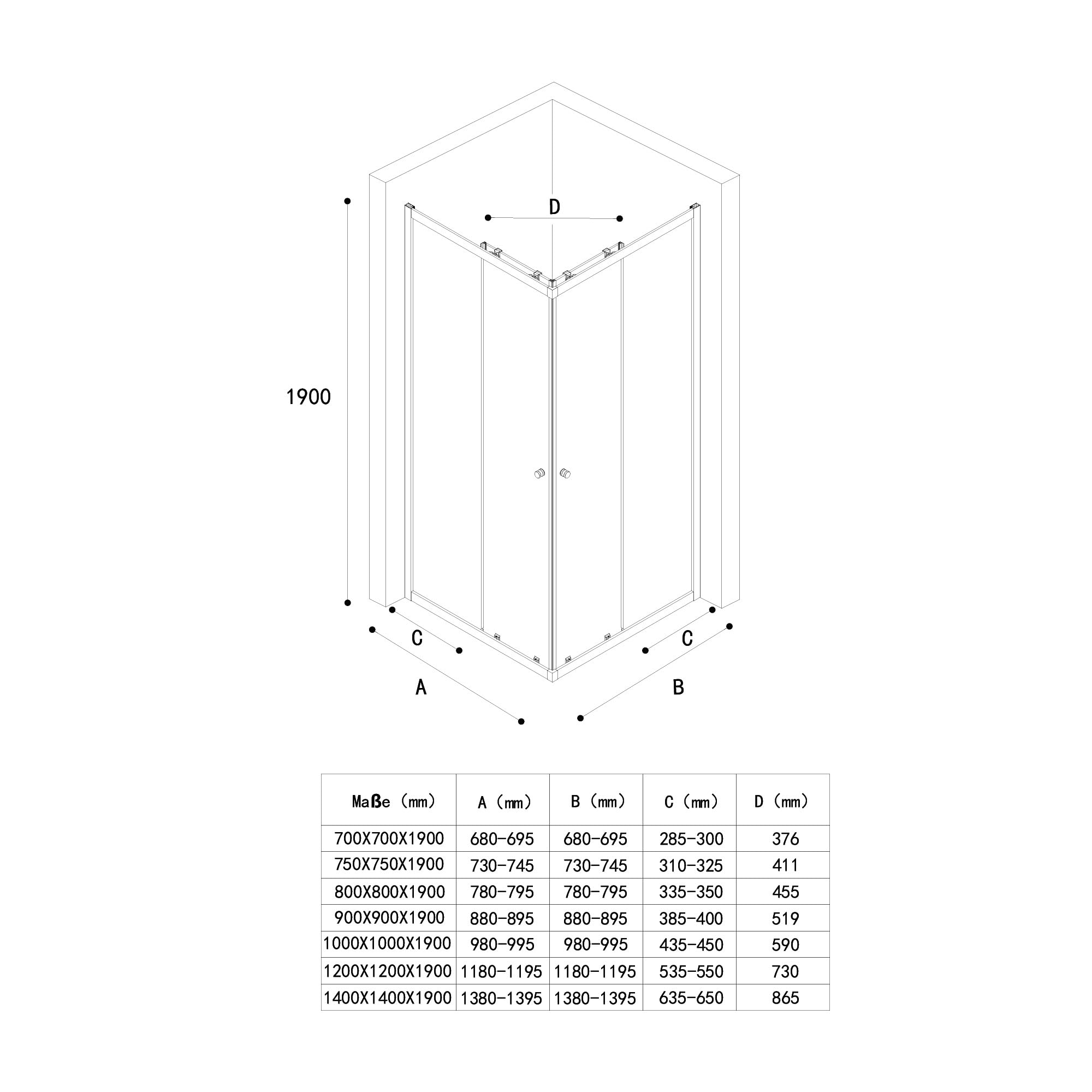doporro Cabine de Douche en Angle 90x90cm Portes Coulissantes | Paroi de Douche Hauteur de 190cm, Verre de Sécurité Transparent, Profilé Noir, Montage Réversible, Ravenna16K-Plus