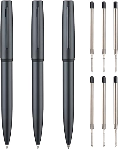 Miniatura 1 de Juego de 3 bolígrafos negros mate con recambios adicionales, tinta negra de punta media de 0.039 in, bolígrafo de metal de escritura suave para