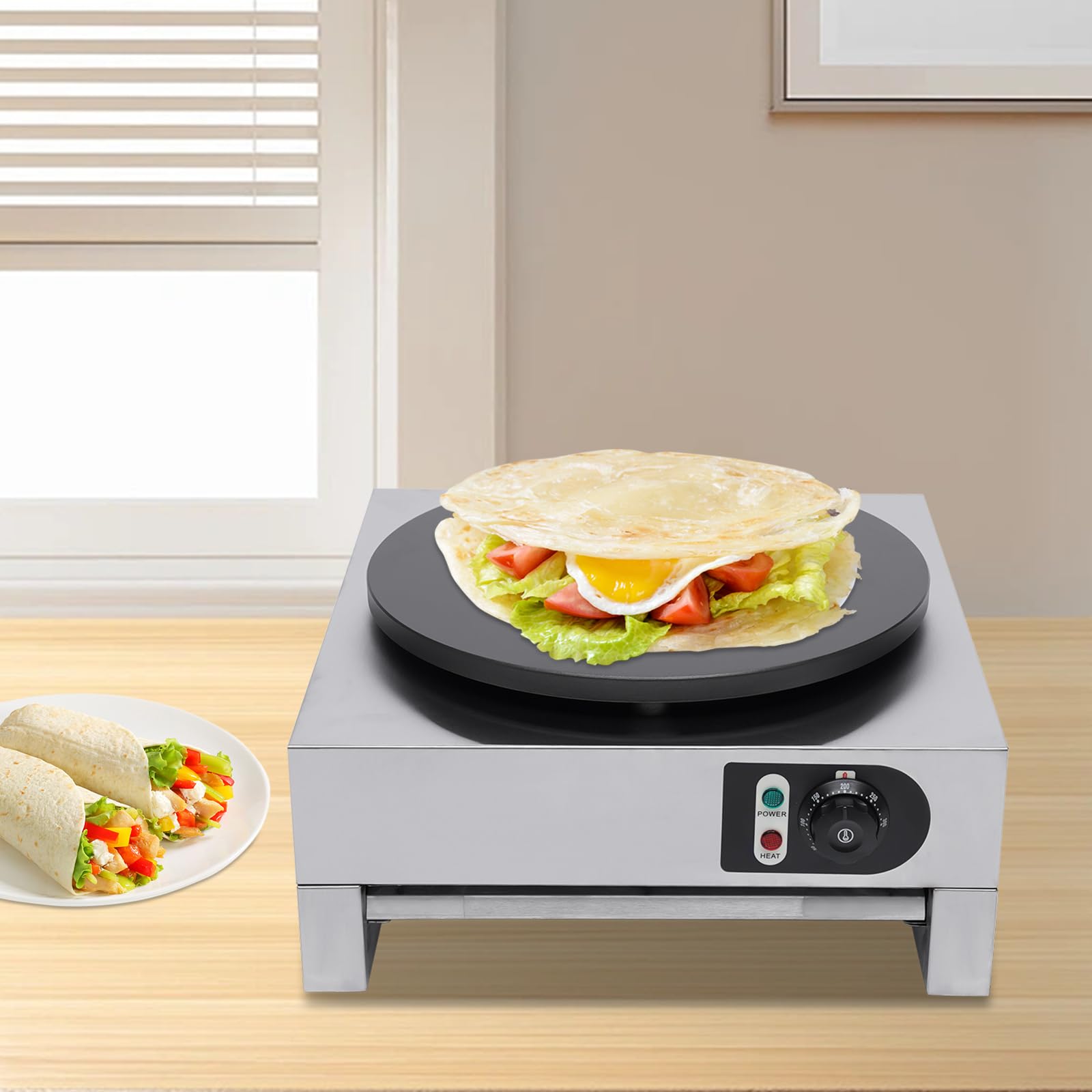 Crepe eléctrico de cocina, hierro fundido, revestimiento antiadherente, regulador de temperatura, crepera, crepera, eléctrica, 40 cm, superficie de cocción para el hogar, hostelería, camión de comida