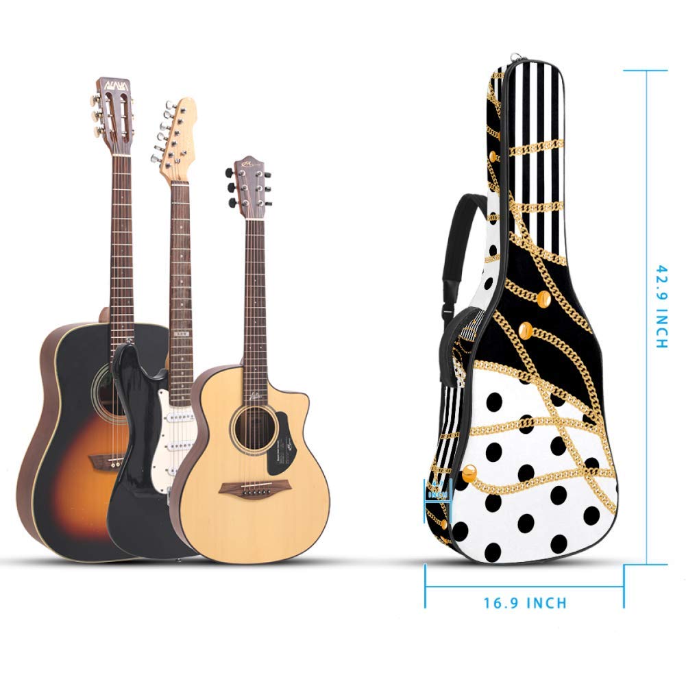 Gitarren-Gigbag, wasserdicht, Reißverschluss, weicher Gitarren-Rucksack, Bass, Akustik- und klassische Folk-E-Gitarrentasche, goldene Ketten