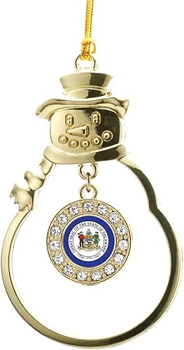 Miniatura 140 de Inspired Silver - Esquema de Virginia Occidental - Adorno de Navidad dorado - Adorno circular para árbol de Navidad con circonita cúbica