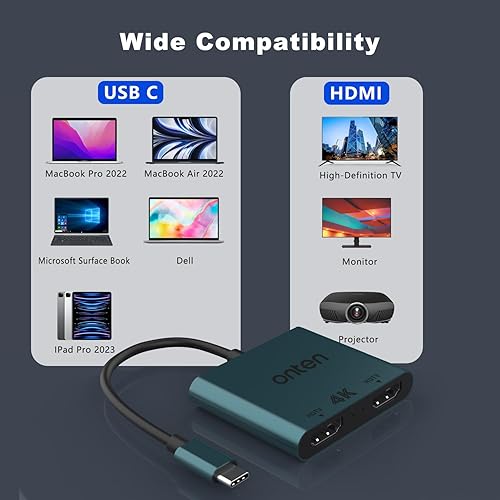 Miniatura 5 de ONTEN Adaptador USB C a HDMI dual 4K @60HZ. Convertidor USB tipo C a doble monitor MST. Compatible con thunderbolt3/4 MacBook Pro/Air, iPad Pro