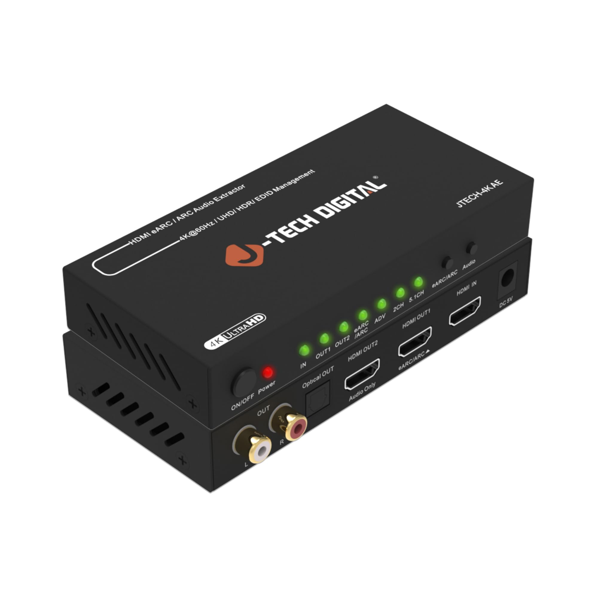J-Tech Digital Estrattore audio 4K HDMI eARC/ARC, 4K 60Hz HDMI a ottico + RCA L/R, convertitore audio DAC da digitale ad analogico per console di gioco Blu-Ray laptop HDTV [JTECH-4KAE]