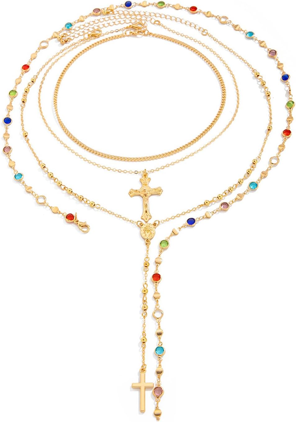 4Pcs Crystal Colorful Bead Necklace,Summer Beach Multi Layered Bead Chest Body Chain Jewelry Rhinestone Y Shape Long Tassel Clavicle Chain Necklace for Women - Image 6