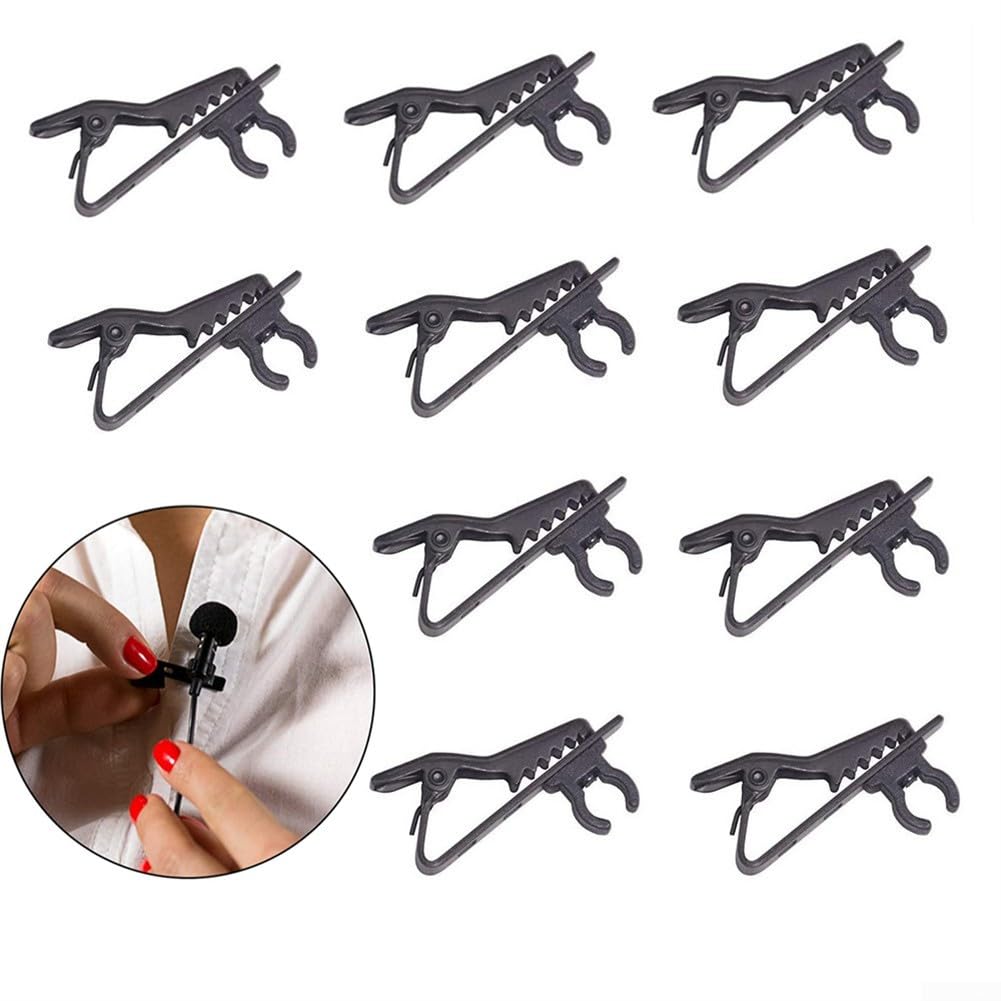 10pcs Protable Lavalier Mic Clips, Metal Lightweight Lapel Tie Microphone Clamp Holder