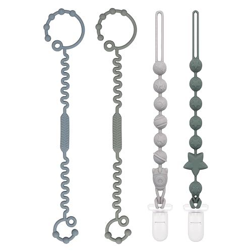 Babygoal Paquete de 4 clips de silicona para chupete, 2 clips para chupete con 2 correas de juguete para niños y niñas, se adaptan a la mayoría de